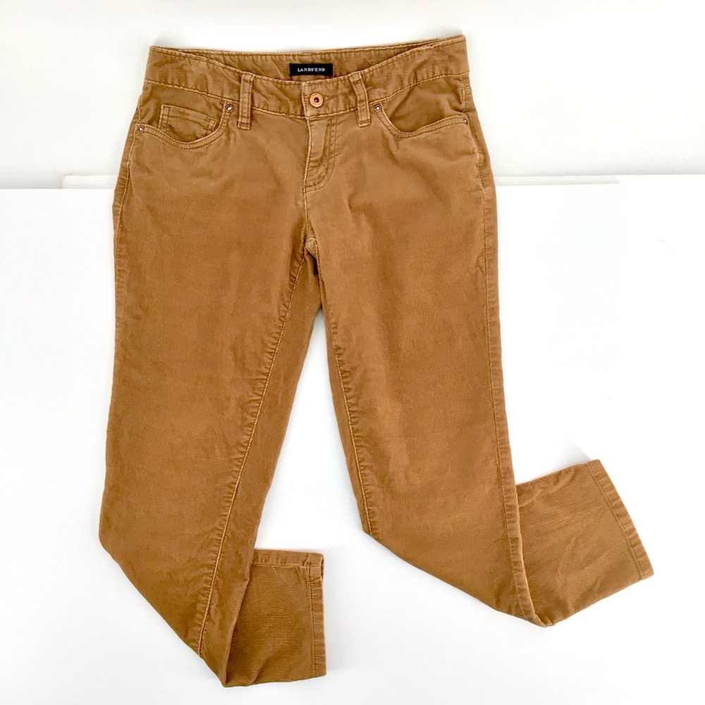 Lands' End Women's Mid Rise Straight Leg Corduroy Toffee Brown Tan Pants Size 2P